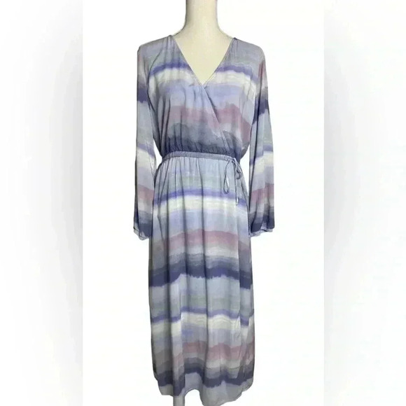 Cloth & Stone X Anthropologie XS Long Maxi Dress 100% Rayon Pastel Stripes Boho - Picture 1 of 9